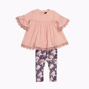 NEW CYNTHIA ROWLEY Toddler Girl 2 Piece Lace Trim Tunic & Floral Legging Set